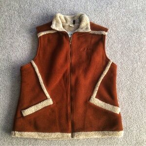 L.L. Bean Brown Fleece Vest with Cream Trim Size L